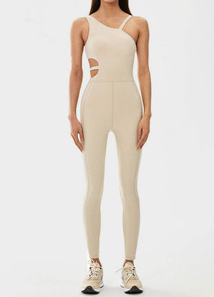 Cutout Asymmetrical Neck Active Jumpsuit - MimiStylez