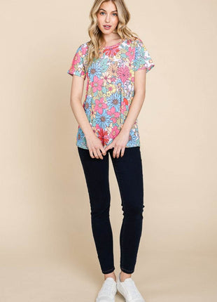 BOMBOM Floral Short Sleeve T-Shirt - MimiStylez