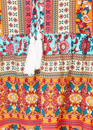 Bohemian Tassel Tie Puff Sleeve Babydoll Blouse - MimiStylez