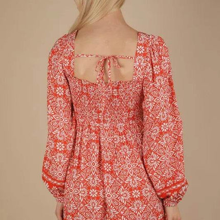 VERY J Printed Smocked Chest Boho Mini Dress - MimiStylez