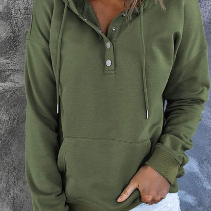 Dropped Shoulder Long Sleeve Hoodie with Pocket - MimiStylez