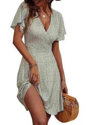 V-neck A Line Mid-length Dress Printing - MimiStylez
