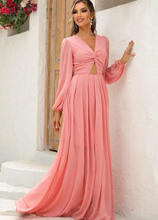 Twist Front Cutout Long Sleeve Dress - MimiStylez