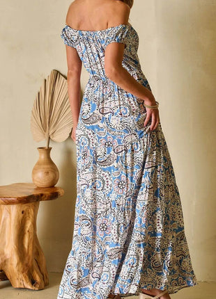 Boho Paisley Print Off Shoulder Maxi Dress - MimiStylez