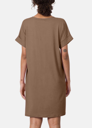 Zenana Rolled Short Sleeve V-Neck Dress - MimiStylez