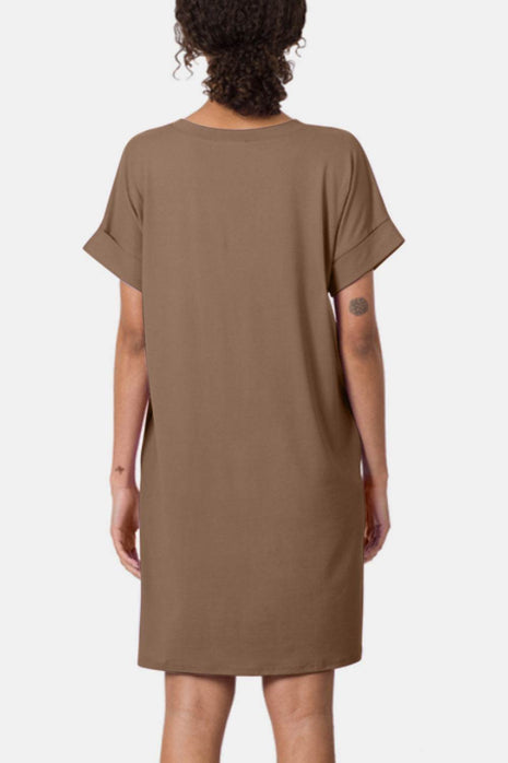 Zenana Rolled Short Sleeve V-Neck Dress - MimiStylez