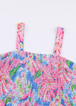 Floral Smocked Square Neck Jumpsuit with Pockets - MimiStylez