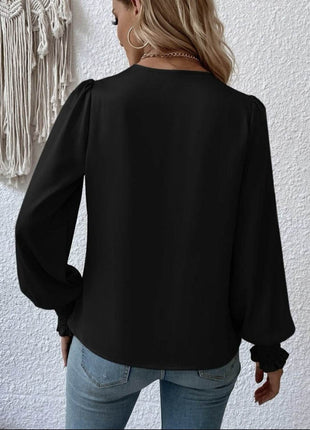 Surplice Smocked Lantern Sleeve Blouse - MimiStylez