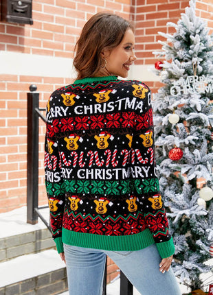 Printed Round Neck Long Sleeve Sweater - MimiStylez