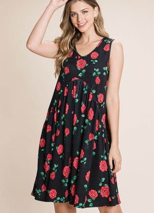 BOMBOM Floral Ruched Tank Dress - MimiStylez