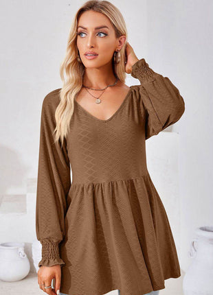 V-Neck Lantern Sleeve Blouse - MimiStylez