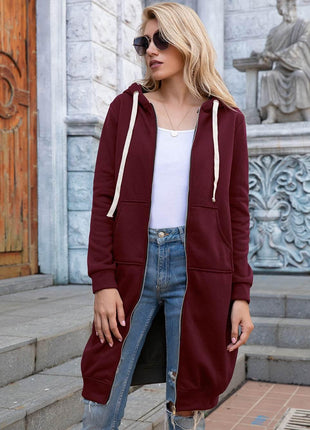 Zip-Up Longline Hoodie with Pockets - MimiStylez