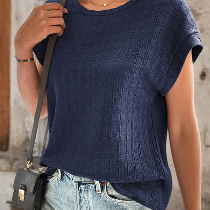 Textured Round Neck Short Sleeve Top - MimiStylez
