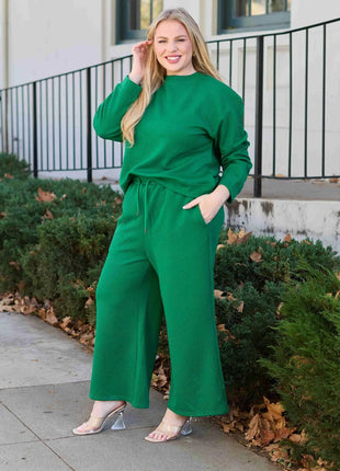 Double Take Full Size Textured Long Sleeve Top and Drawstring Pants Set - MimiStylez
