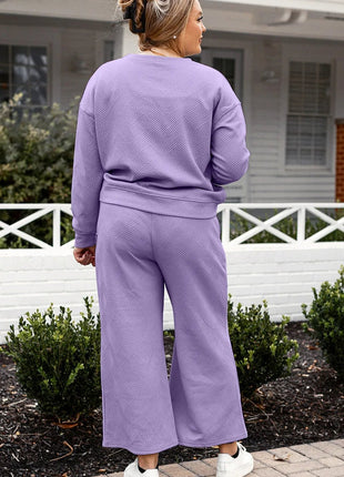 Double Take Full Size Textured Long Sleeve Top and Drawstring Pants Set - MimiStylez