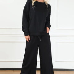 Double Take Full Size Textured Long Sleeve Top and Drawstring Pants Set - MimiStylez
