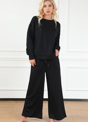 Double Take Full Size Textured Long Sleeve Top and Drawstring Pants Set - MimiStylez