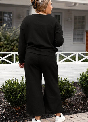 Double Take Full Size Textured Long Sleeve Top and Drawstring Pants Set - MimiStylez