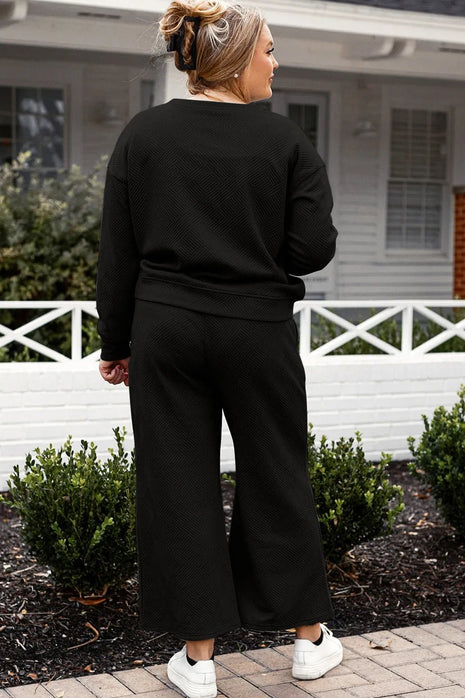 Double Take Full Size Textured Long Sleeve Top and Drawstring Pants Set - MimiStylez