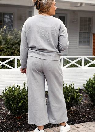Double Take Full Size Textured Long Sleeve Top and Drawstring Pants Set - MimiStylez