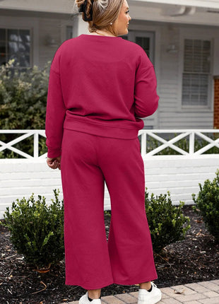 Double Take Full Size Textured Long Sleeve Top and Drawstring Pants Set - MimiStylez