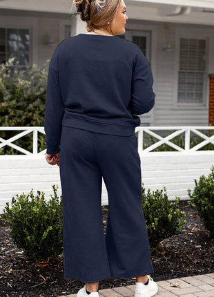 Double Take Full Size Textured Long Sleeve Top and Drawstring Pants Set - MimiStylez