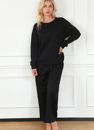 Double Take Full Size Textured Long Sleeve Top and Drawstring Pants Set - MimiStylez