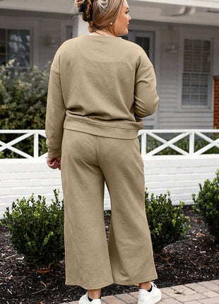 Double Take Full Size Textured Long Sleeve Top and Drawstring Pants Set - MimiStylez