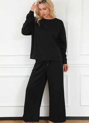 Double Take Full Size Textured Long Sleeve Top and Drawstring Pants Set - MimiStylez