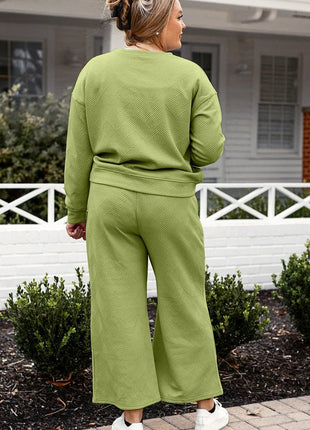 Double Take Full Size Textured Long Sleeve Top and Drawstring Pants Set - MimiStylez