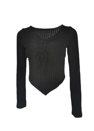 Drawstring Ruched Long Sleeve Ribbed Top - MimiStylez