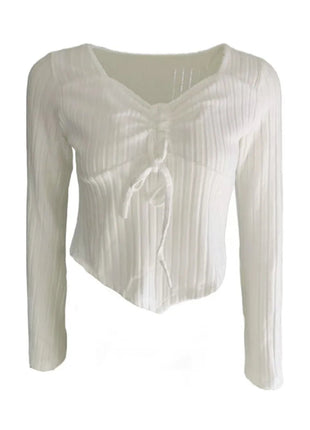 Drawstring Ruched Long Sleeve Ribbed Top - MimiStylez
