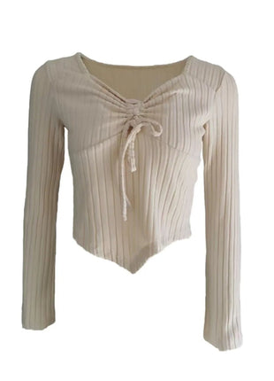 Drawstring Ruched Long Sleeve Ribbed Top - MimiStylez