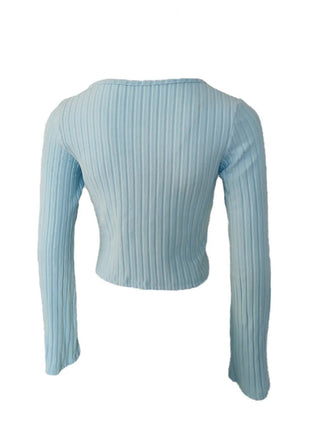 Drawstring Ruched Long Sleeve Ribbed Top - MimiStylez