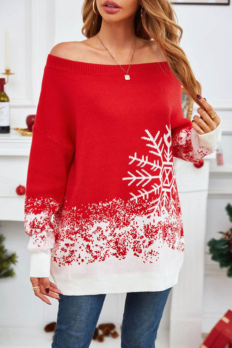 Off-Shoulder Long Sleeve Sweater - MimiStylez