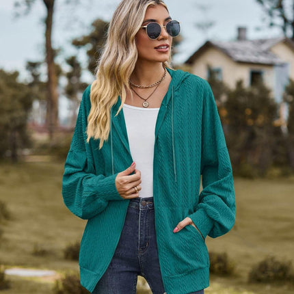Zip Up Drawstring Long Sleeve Hooded Jacket - MimiStylez