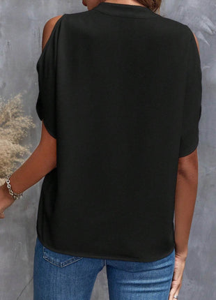 Notched Cold Shoulder Blouse - MimiStylez