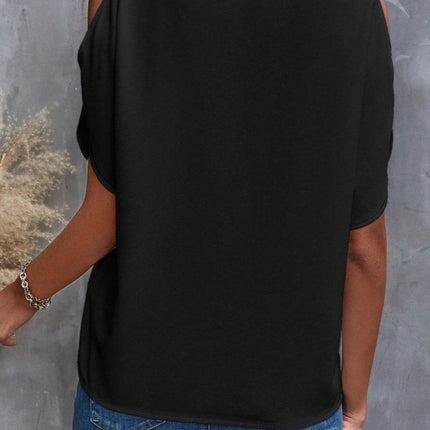 Notched Cold Shoulder Blouse - MimiStylez