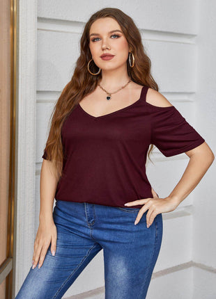 Plus Size V-Neck Cold-Shoulder Blouse - MimiStylez
