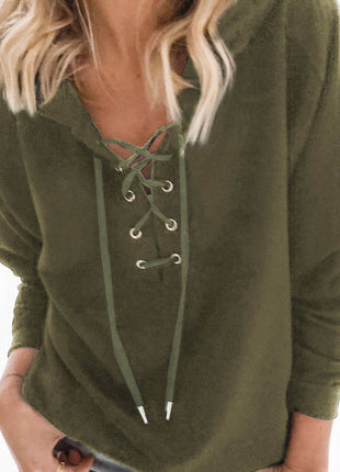 Lace-Up Dropped Shoulder Hoodie - MimiStylez