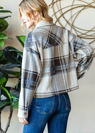 Reborn J Plaid Button Up Long Sleeve Shacket - MimiStylez