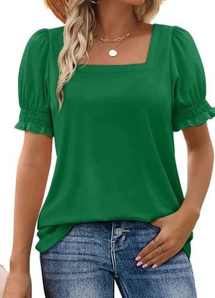 Simple U-neck Petal Sleeve Loose T-shirt - MimiStylez