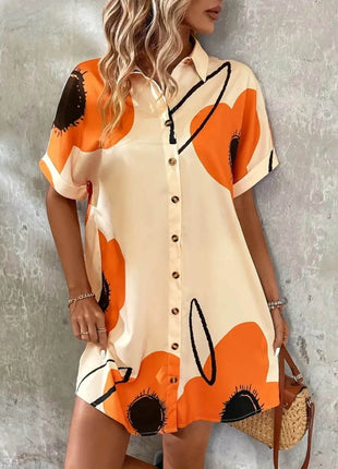 Printed Button-Front Shirt Dress - MimiStylez