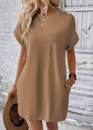 Round Neck Short Sleeve Mini Dress - MimiStylez