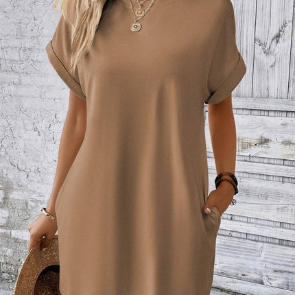 Round Neck Short Sleeve Mini Dress - MimiStylez