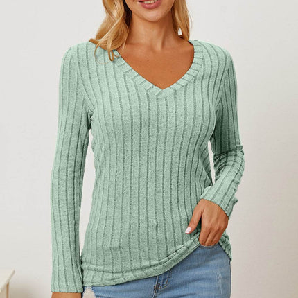 Basic Bae Full Size Ribbed V-Neck Long Sleeve T-Shirt - MimiStylez