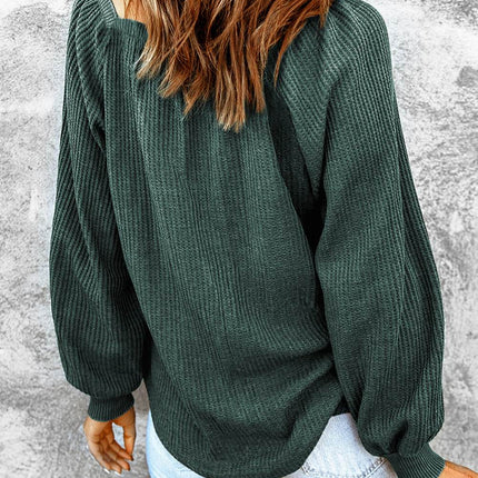 Square Neck Waffle-Knit Top - MimiStylez