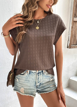 Textured Round Neck Short Sleeve Top - MimiStylez