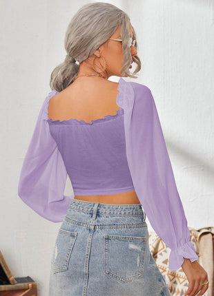 Mesh Sweetheart Neck Flounce Sleeve Top - MimiStylez