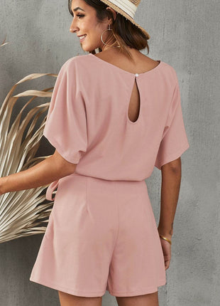 Tie Belt Short Sleeve Romper - MimiStylez